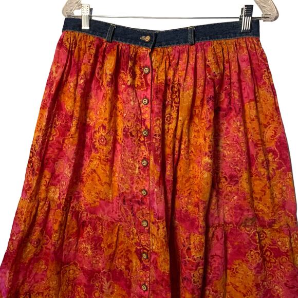 Vintage India Cotton Tiered Broomstick Boho Gypsy Batik Maxi Circle Skirt - Picture 4 of 9